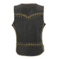 Women Distressed Brown Leather Vest with Lace design