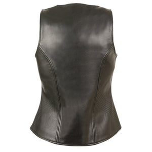 Ladies Open Neck Zipper Front Leather Vest