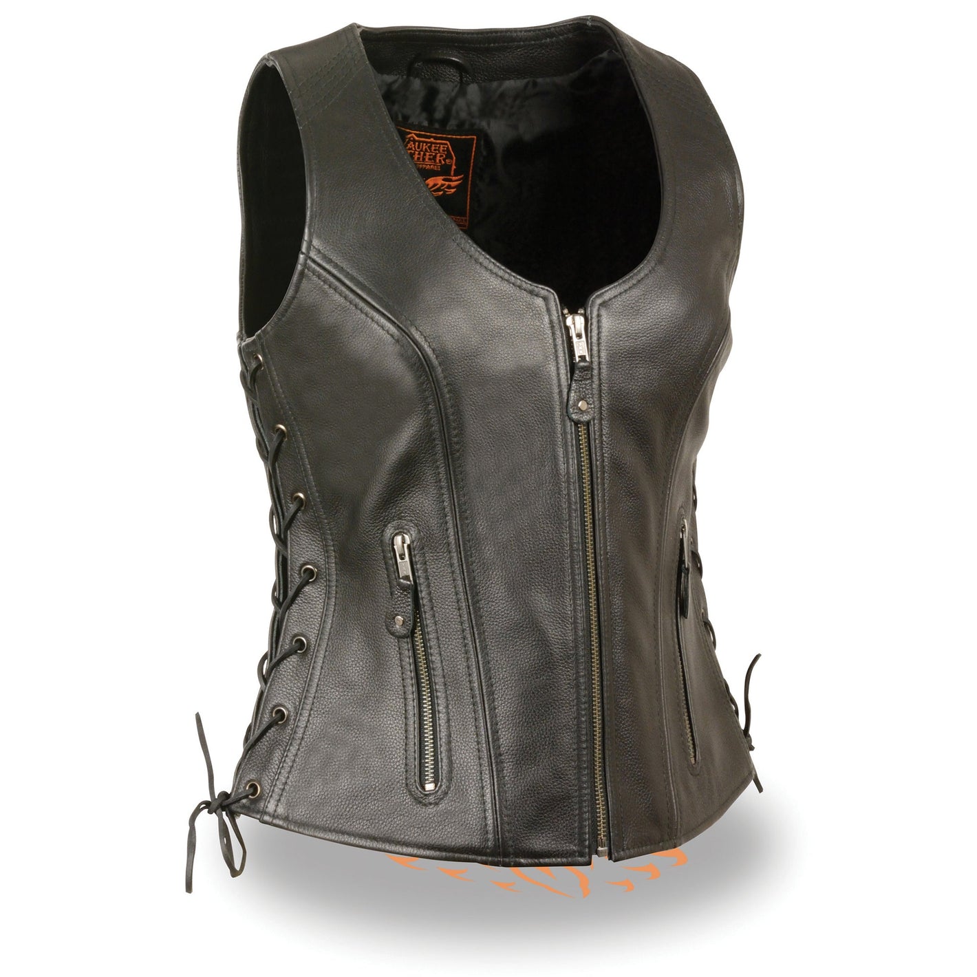 Ladies Open Neck Side Lace Zipper Front Vest