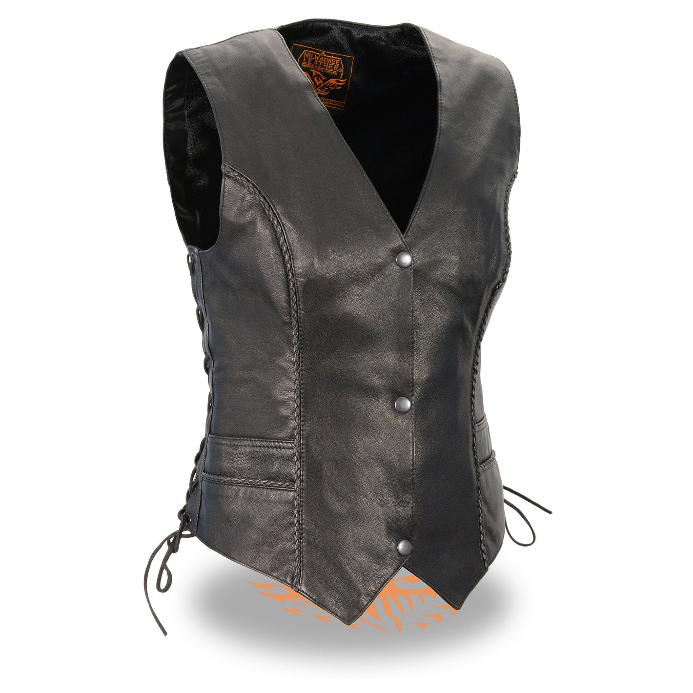 Ladies Lightweight Snap Front Vest w/ Thin Braiding Detail