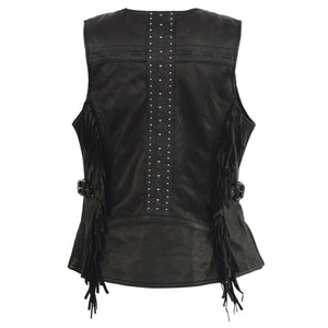 Ladies Black Snap Front Vest w/ Fringe
