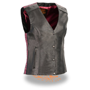 Ladies Snap Front Vest w/ Phoenix Studding & Embroidery