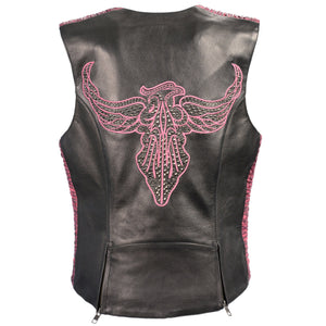 Ladies Snap Front Vest w/ Phoenix Studding & Embroidery