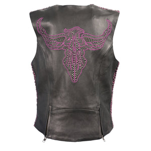 Ladies Snap Front Vest w/ Phoenix Studding & Embroidery