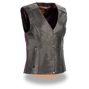 Ladies Snap Front Vest w/ Phoenix Studding & Embroidery