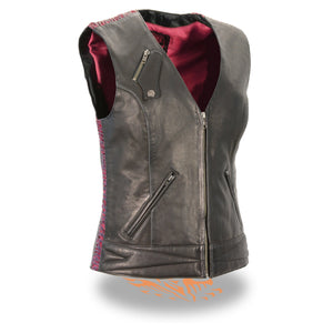 Ladies Lightweight Snap Front Vest w/ Crinkle Detailing