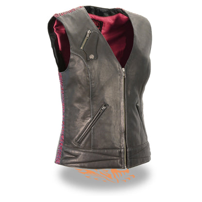 Ladies Lightweight Snap Front Vest w/ Crinkle Detailing