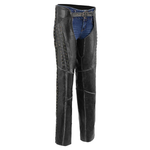 Women Distressed Black Beltless Leather Chaps  with Lace