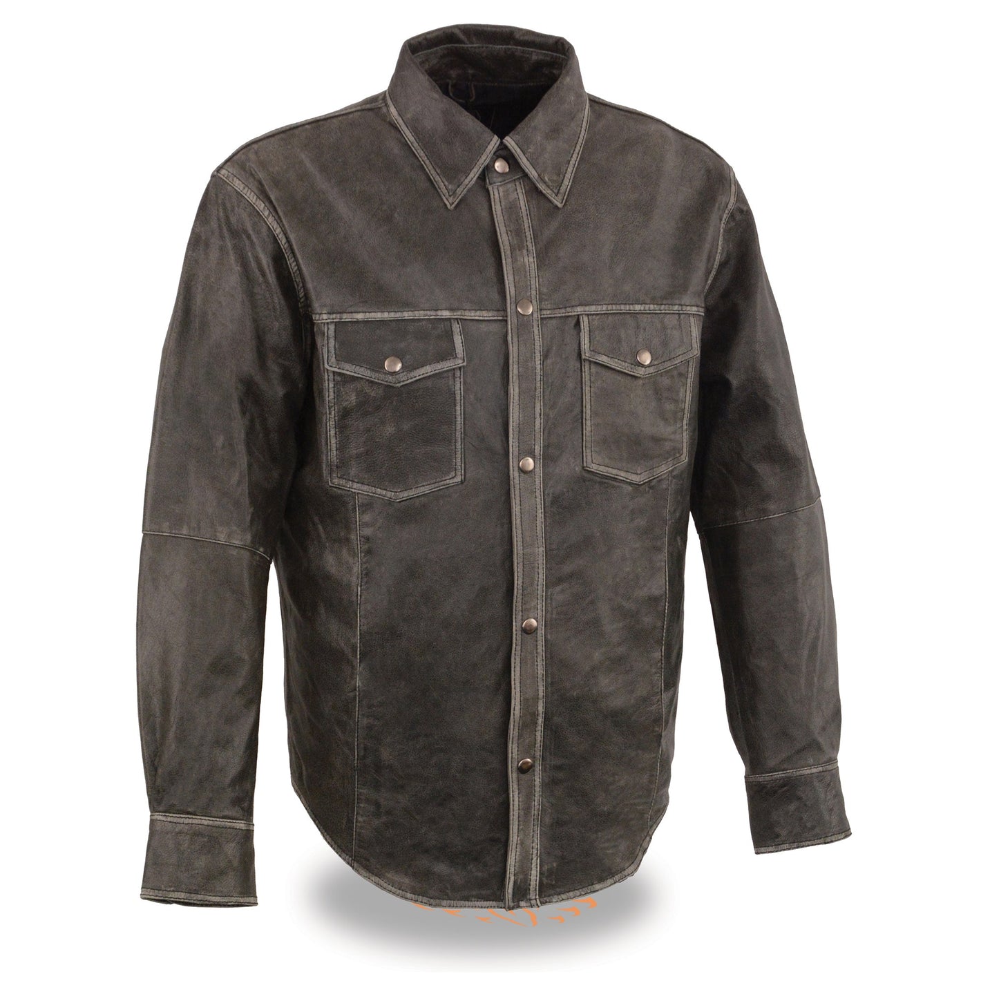 Men's Distressed Gray Lightweight Leather Snap Front Club Shirt