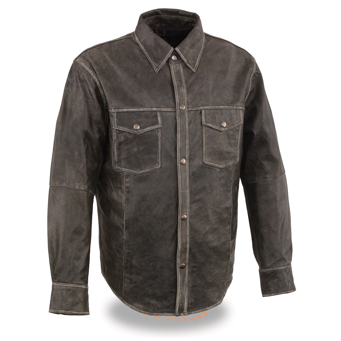 Men's Distressed Gray Lightweight Leather Snap Front Shirt