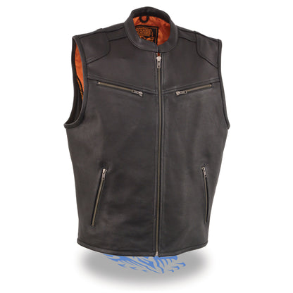 Men's Zipper Front Leather Vest w/ Cool Tec® Leather