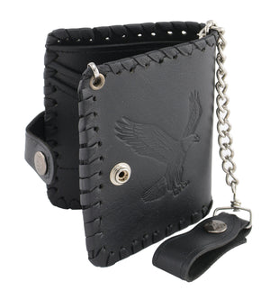 5X4 Men's Black Flying Eagle Braided Biker Wallet w/ Steel Chain