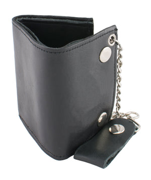 4X3 Men's Small Leather Tri-Fold Wallet w/ Steel Chain
