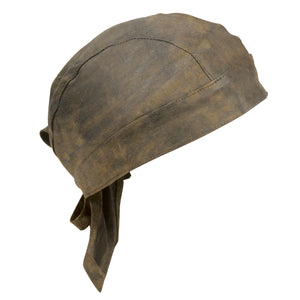 Distressed Brown Leather Skull Cap