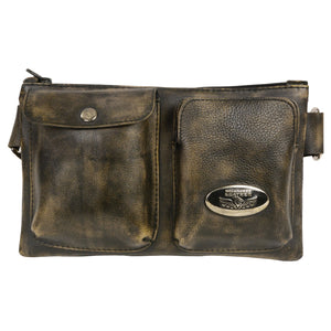 Unisex Black Leather Belt Bag w/ Gun Holster