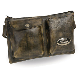 Unisex Black Leather Belt Bag w/ Gun Holster