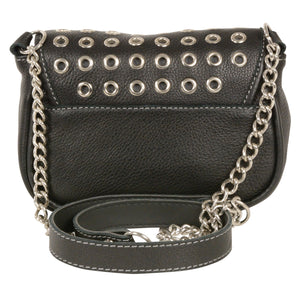 Ladies Chain Strap Leather Shoulder Bag w/ Eyelets