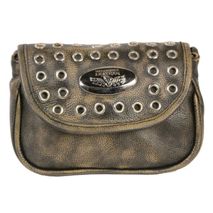Ladies Chain Strap Leather Shoulder Bag w/ Eyelets