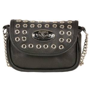 Ladies Chain Strap Leather Shoulder Bag w/ Eyelets