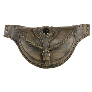 Unisex Hand Braided Leather Hip Bag w/ Stone Inlay & Gun Holster