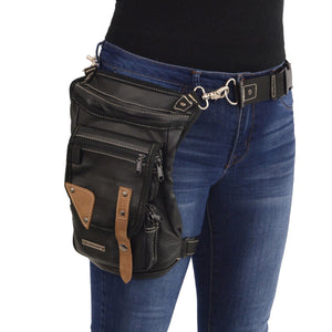 Conceal & Carry Black Leather Thigh Bag w/ Waist Belt