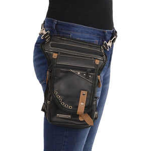 Conceal & Carry Black Leather Thigh Bag w/ Waist Belt