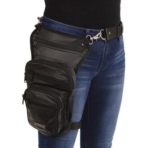 Large Conceal & Carry Black Leather Thigh Bag w/ Waist Belt