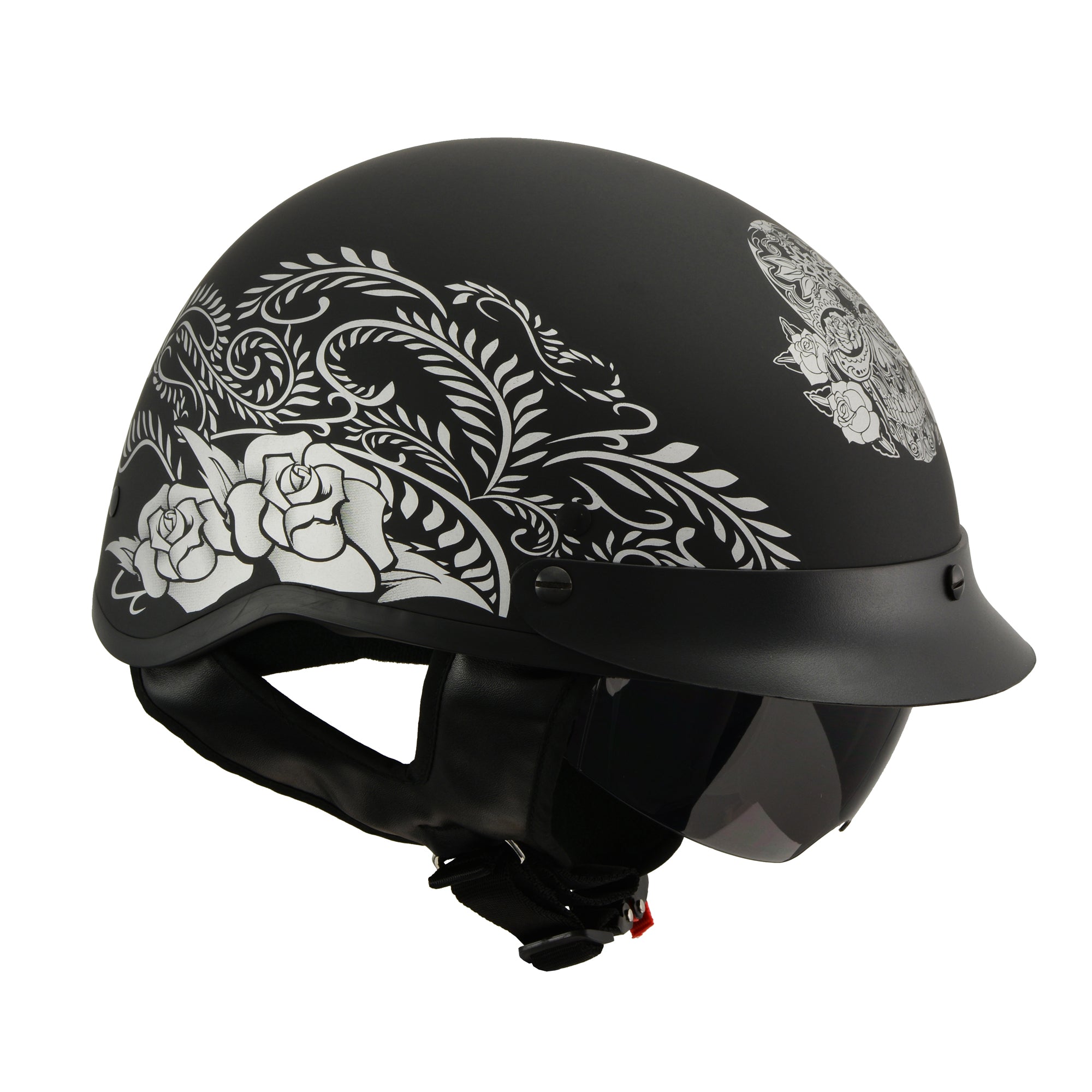 DOT Womens Motorcycle Half Helmet with Flowers