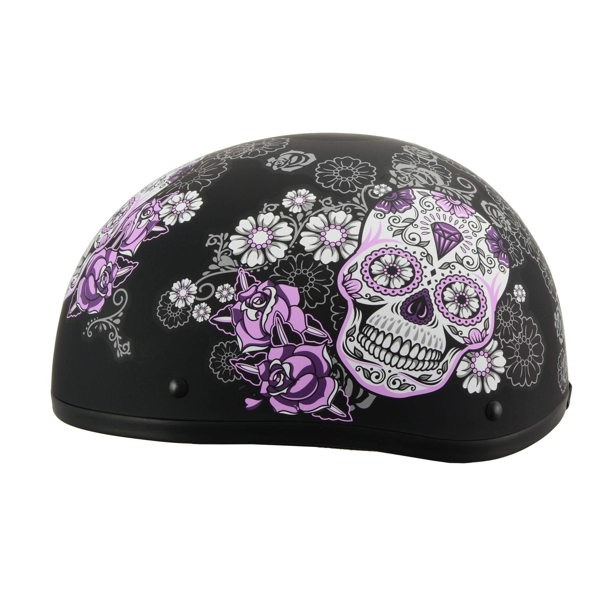 MPH DOT Ladies Helmet w/ Sugar Skull Design Matte Black