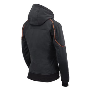 Women Soft Shell Armored Racing Style Jacket with Detachable Hood