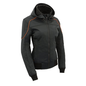 Women Soft Shell Armored Racing Style Jacket with Detachable Hood