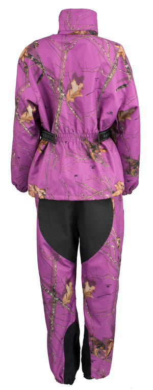 Ladies Purple Mossy Oak® Camo Rain Suit Water Proof w/ Reflective Piping