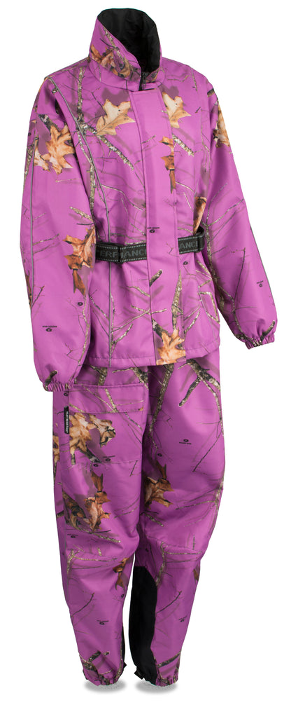 Ladies Purple Mossy Oak® Camo Rain Suit Water Proof w/ Reflective Piping