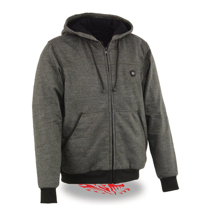 Mens Zipper Front Heated Hoodie w/ Front & Back Heating Elements