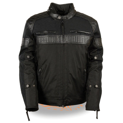 Men's Textile Scooter Jacket w/ Leather Trim and Snap Collar