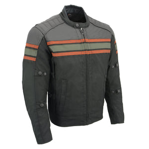 Mens Combo Leather & Textile Armored Racing Stripe Jacket