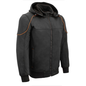 Mens Soft Shell Armored Racing Style Jacket w/ Detachable Hood