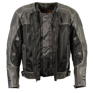 Men's Leather & Mesh Racer Jacket w/ Removable Rain Jacket Liner