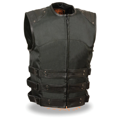 Men's Zipper Front Assault Leather/Textile Vest