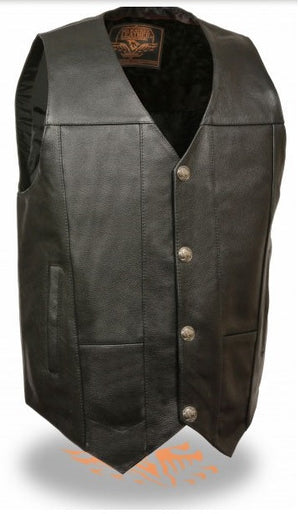 LKM3700 Men plain gun Vest single panel back leather motorcycle style