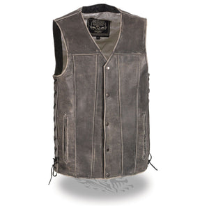 Men's Distressed Gray Straight Bottom Side Lace Vest