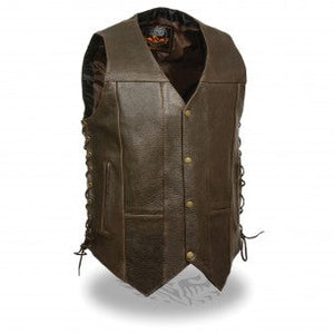 Men's Retro Brown 10 Pocket Side Lace Vest
