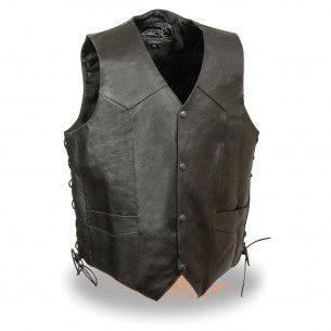 Men's Side Lace Leather Vest w/ Skull & Cross Bones