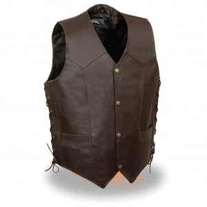 Men's Side Lace Leather Vest w/ Skull & Wings