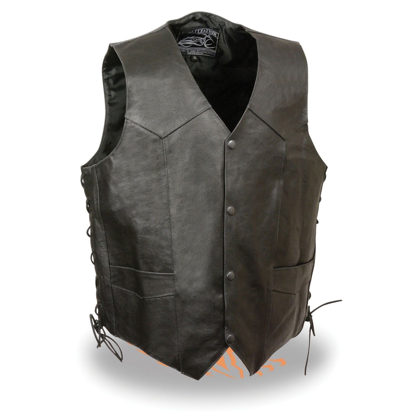 Men's Side Lace Leather Vest w/ Eagle Head & Stars