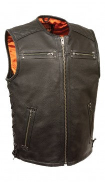 Men's Zipper Front Full Side Lace Leather Vest
