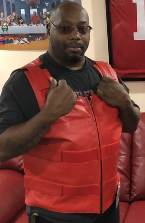 RED BULLET PROOF LEATHER VEST