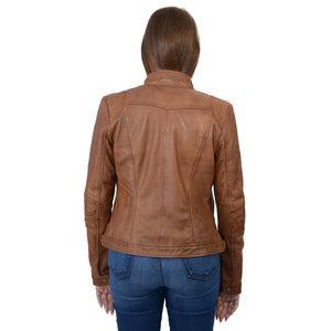 Ladies stand up collar racer jacket with rivet details