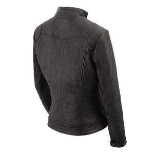 Women's stand up collar racer jacket with rivet details
