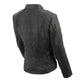 Women's mandarin scuba collar jacket with quilted shoulders and cuff.